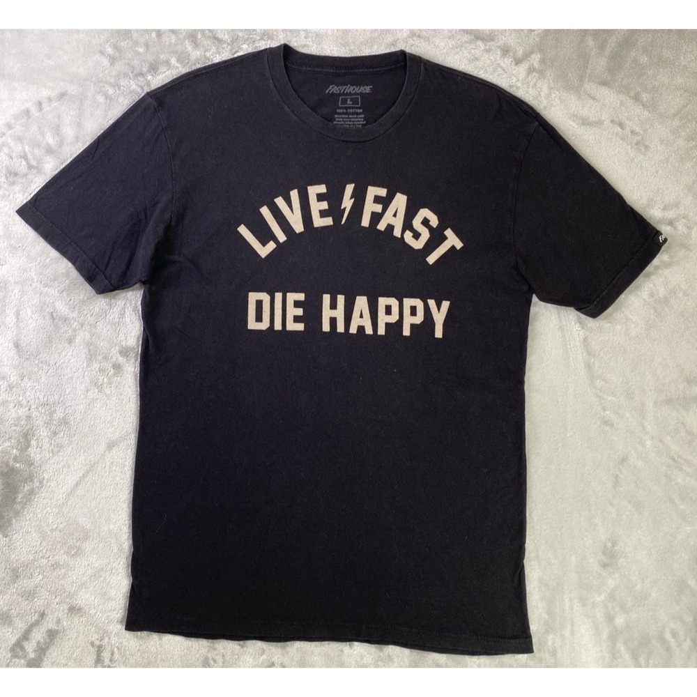 Fasthouse Graphic T-Shirt Mens Large Black Live Fast Die Happy Biker Streetwear